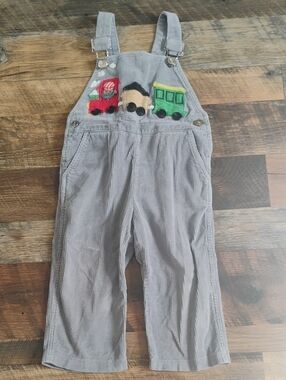 Vintage Popsicle Gray Corduroy Kids Overalls with Trains 24 Months